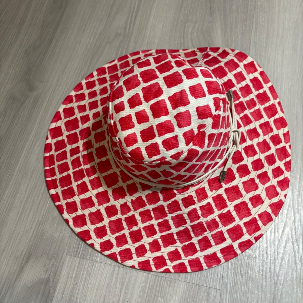 Coach Hat Women Red White Diamond Lozenge Print Cotton Sun F84246 Size XS/S NWT - Picture 3 of 15